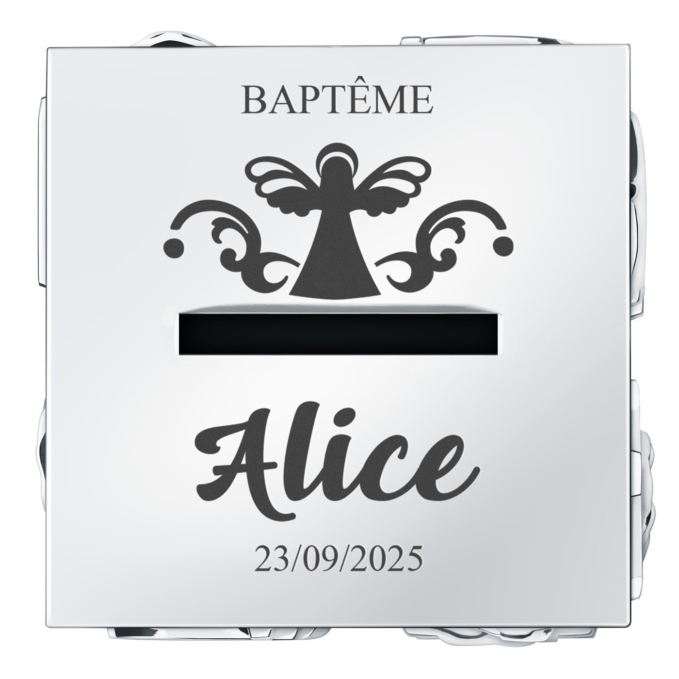 Tirelire argentée Cube avec personnalisation pour fille souvenir de baptême 