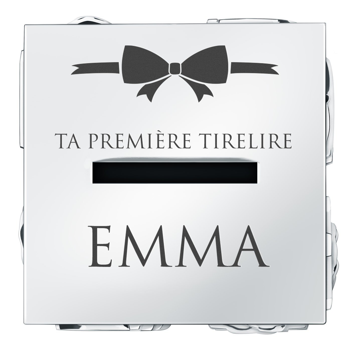 Tirelire argentée Cube avec personnalisation pour petite fille