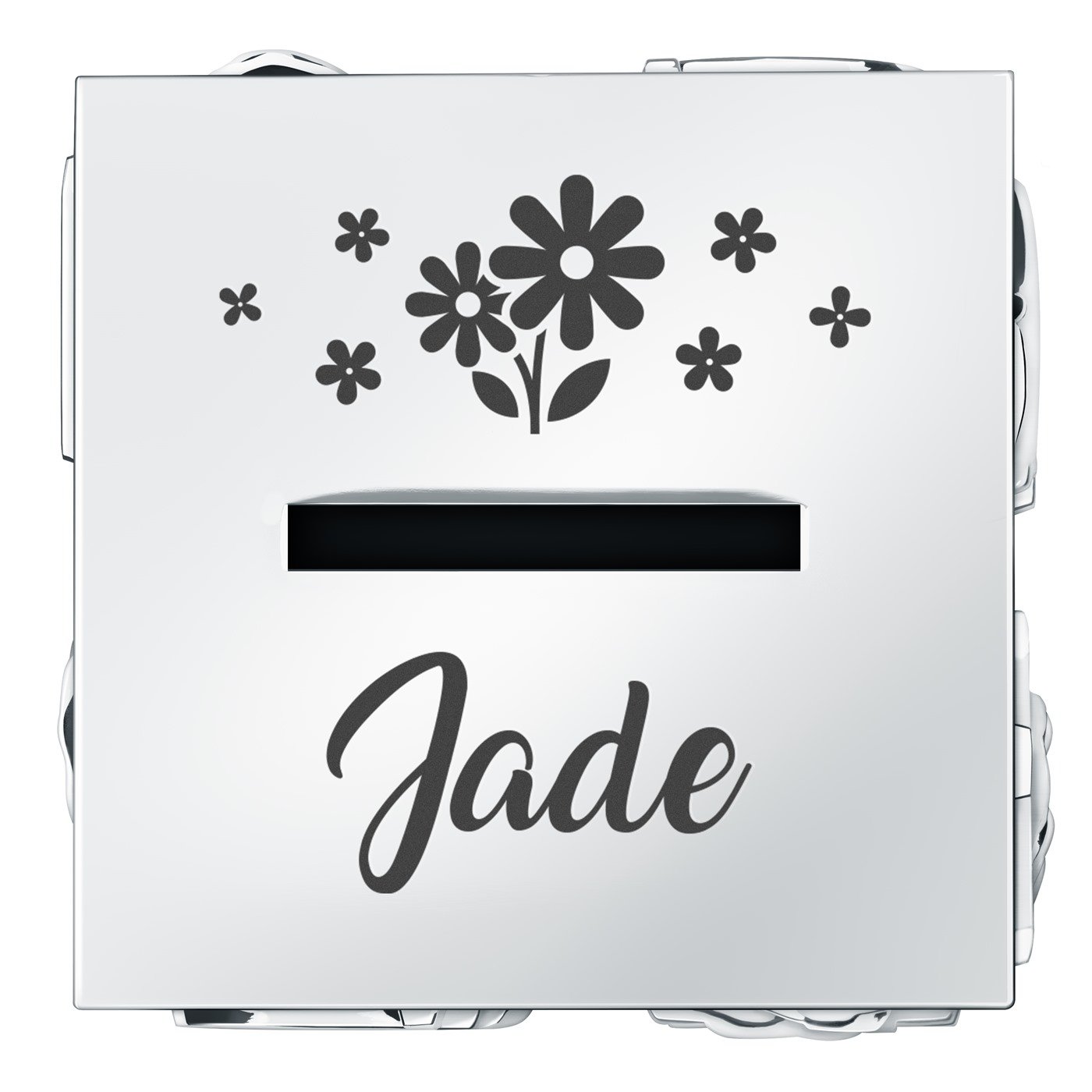Tirelire argentée Cube avec personnalisation pour fille