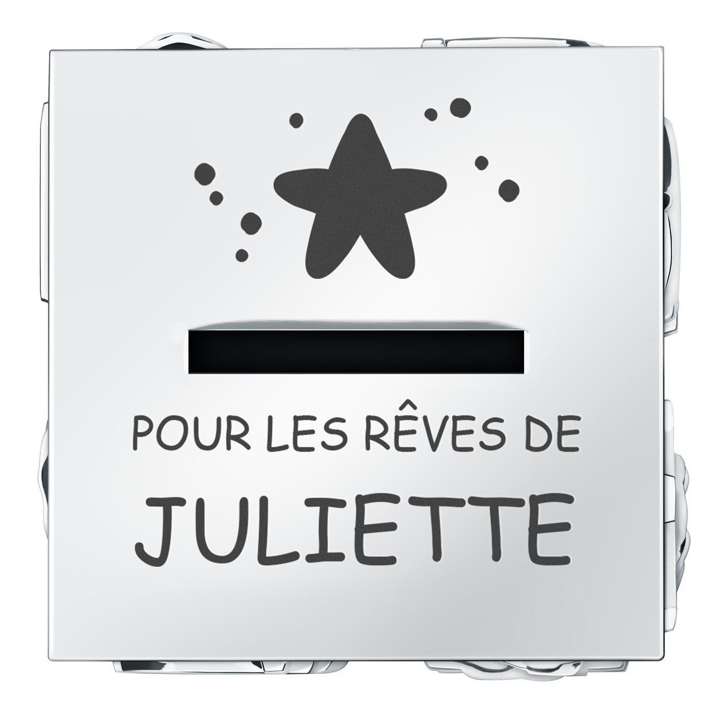 Tirelire argentée Cube avec personnalisation pour bébé