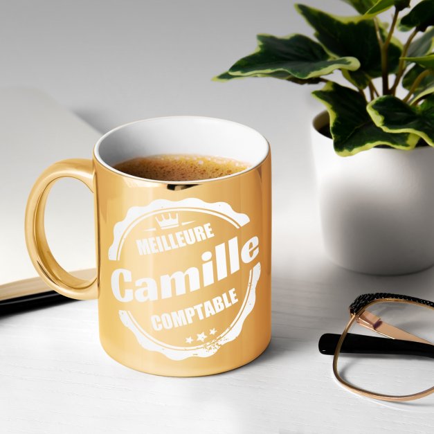 Tasse dorée en céramique avec personnalisation pour comptable promotion anniversaire