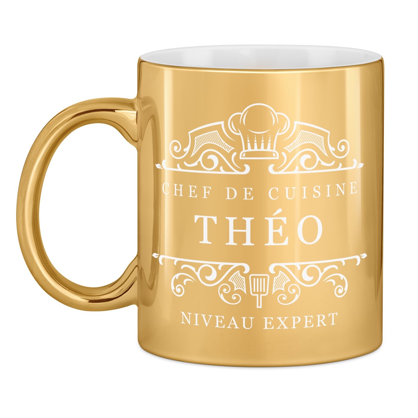 Tasse dorée en céramique avec personnalisation pour chef de cuisine anniversaire
