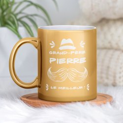 Set de 2 tasses dorées en céramique avec personnalisation pour grand père papy anniversaire