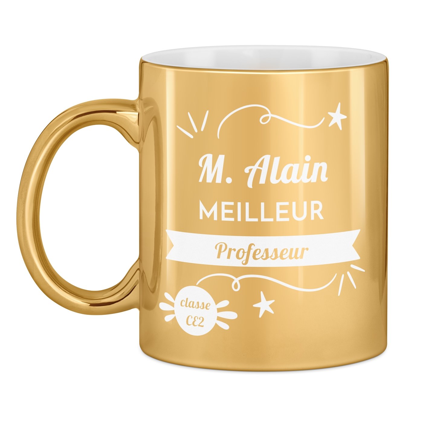 Tasse dorée en céramique avec personnalisation pour enseignant professeur anniversaire