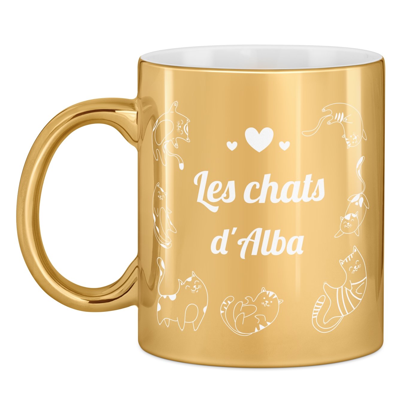 Tasse dorée en céramique avec personnalisation pour femme à chat anniversaire