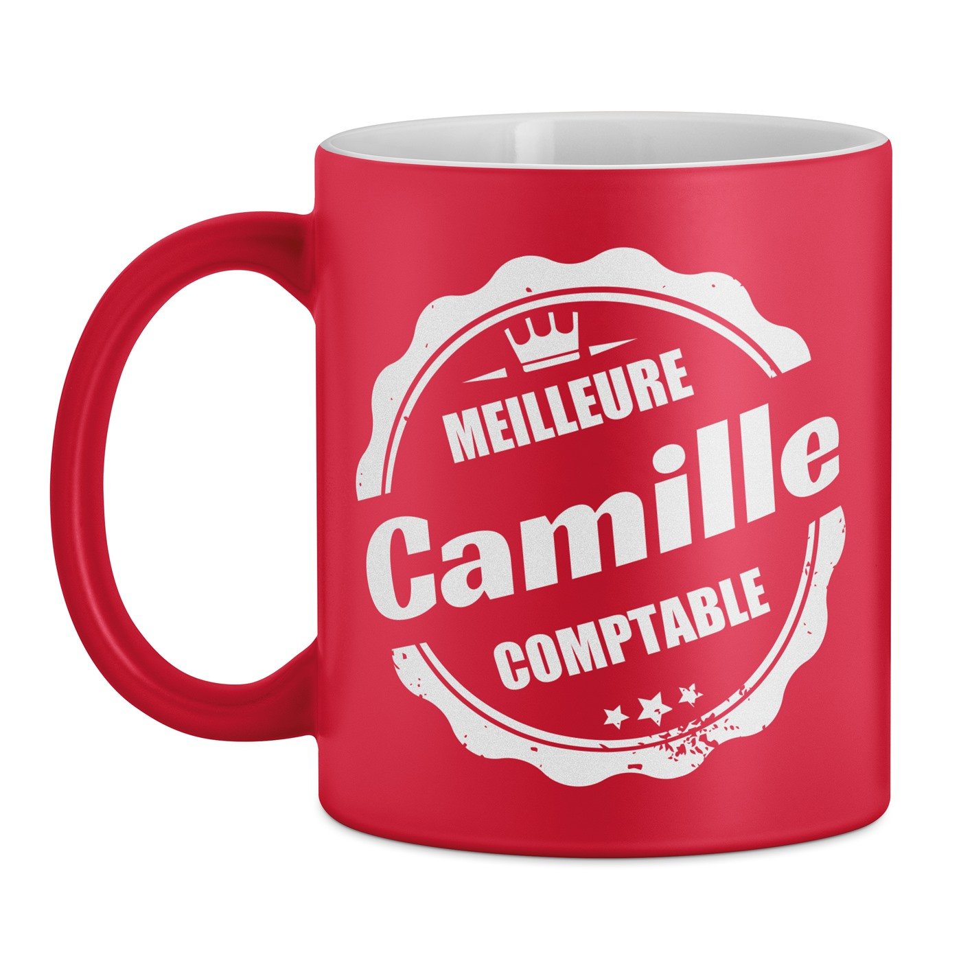 Tasse rouge en céramique fond blanc avec personnalisation pour comptable anniversaire