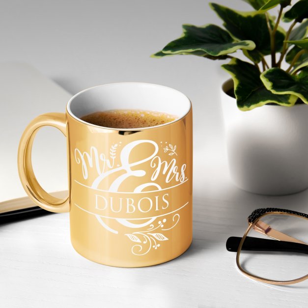 Tasse dorée en céramique avec personnalisation pour couple mari femme anniversaire