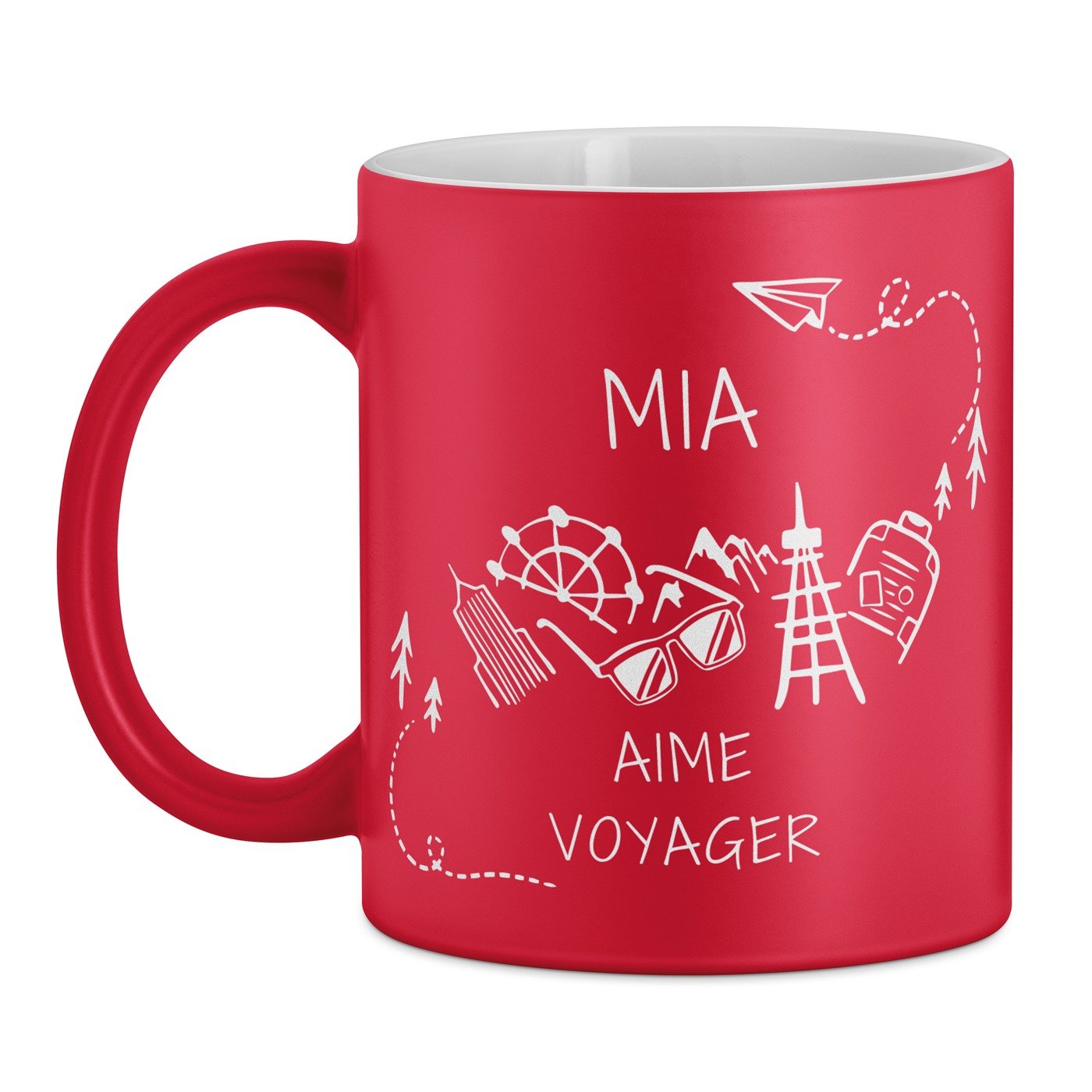 Tasse rouge en céramique fond blanc avec personnalisation pour elle voyageuse anniversaire