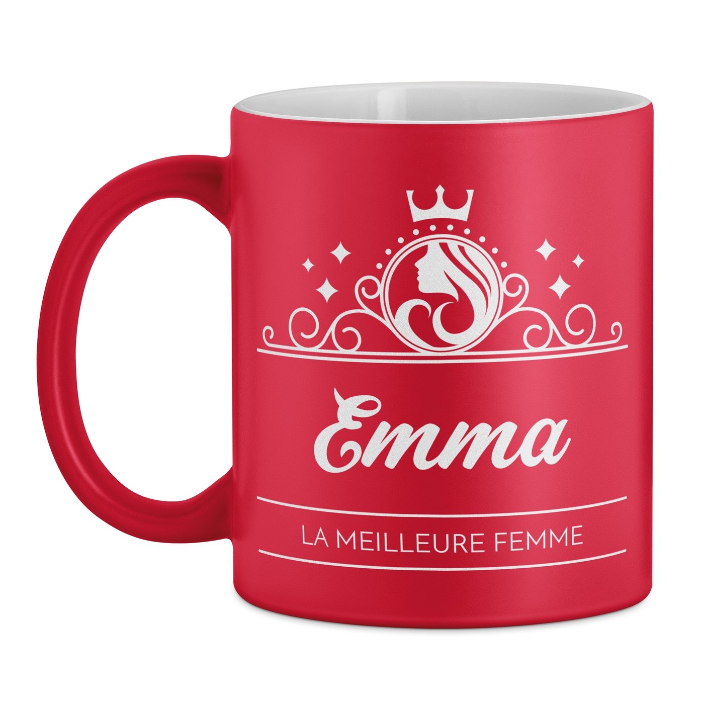 Tasse rouge en céramique fond blanc avec personnalisation pour elle journée de la femme