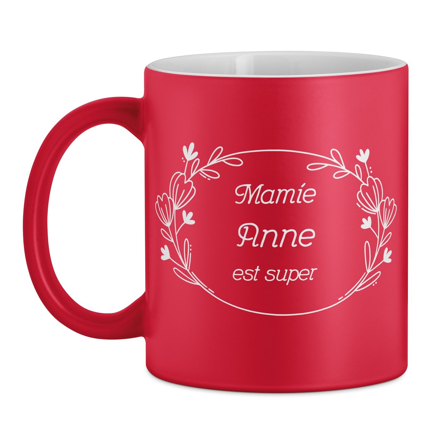 Tasse rouge en céramique fond blanc avec personnalisation pour grand-mère mamie