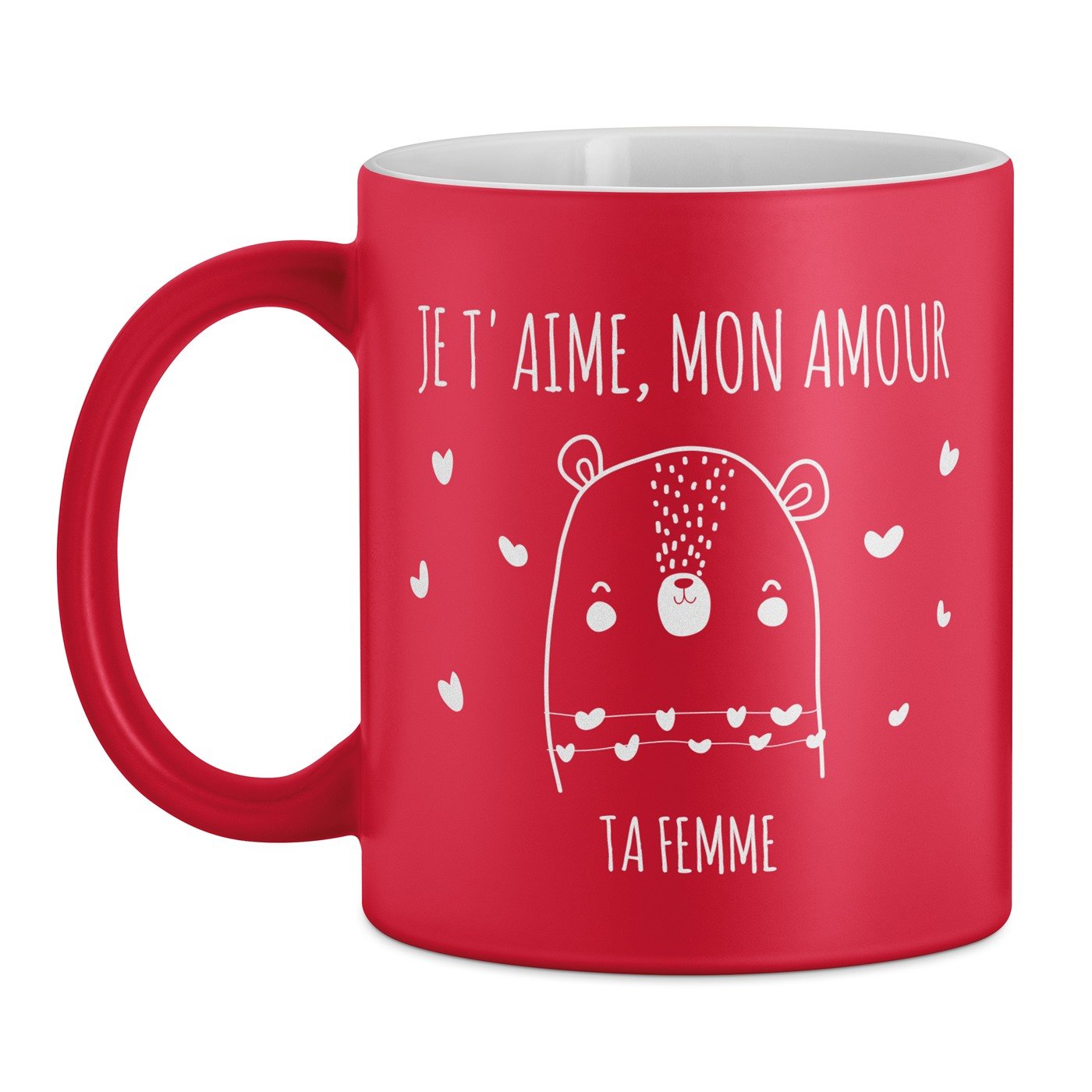 Tasse rouge en céramique fond blanc avec personnalisation pour copain mari anniversaire de mariage