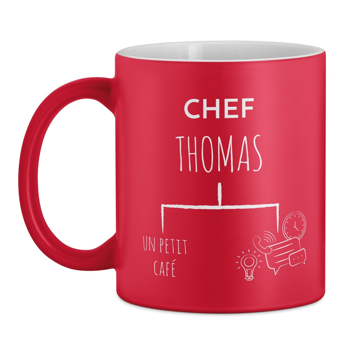 Tasse rouge en céramique fond blanc avec personnalisation pour gérant directeur anniversaire