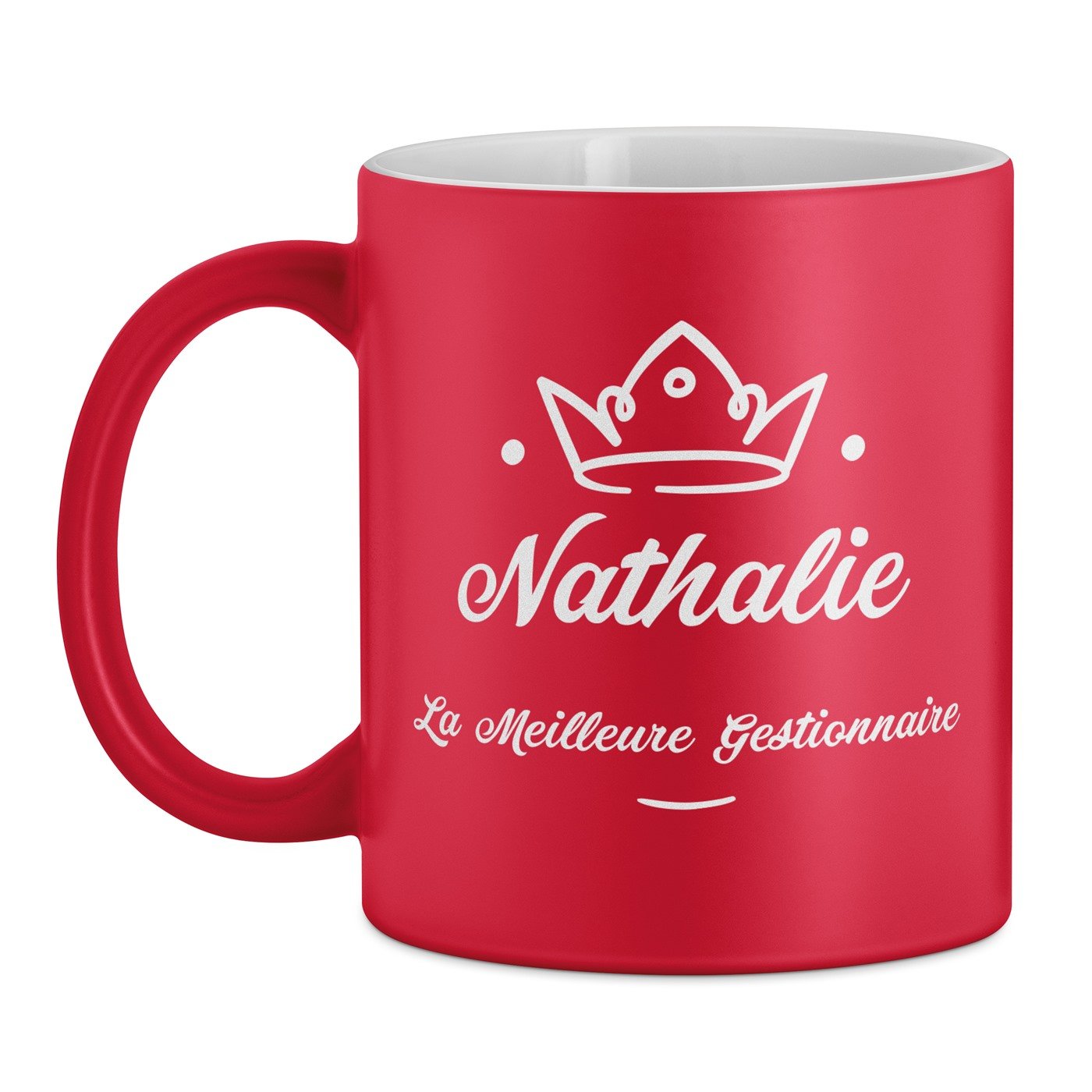 Tasse rouge en céramique fond blanc avec personnalisation pour gérant promotion au travail