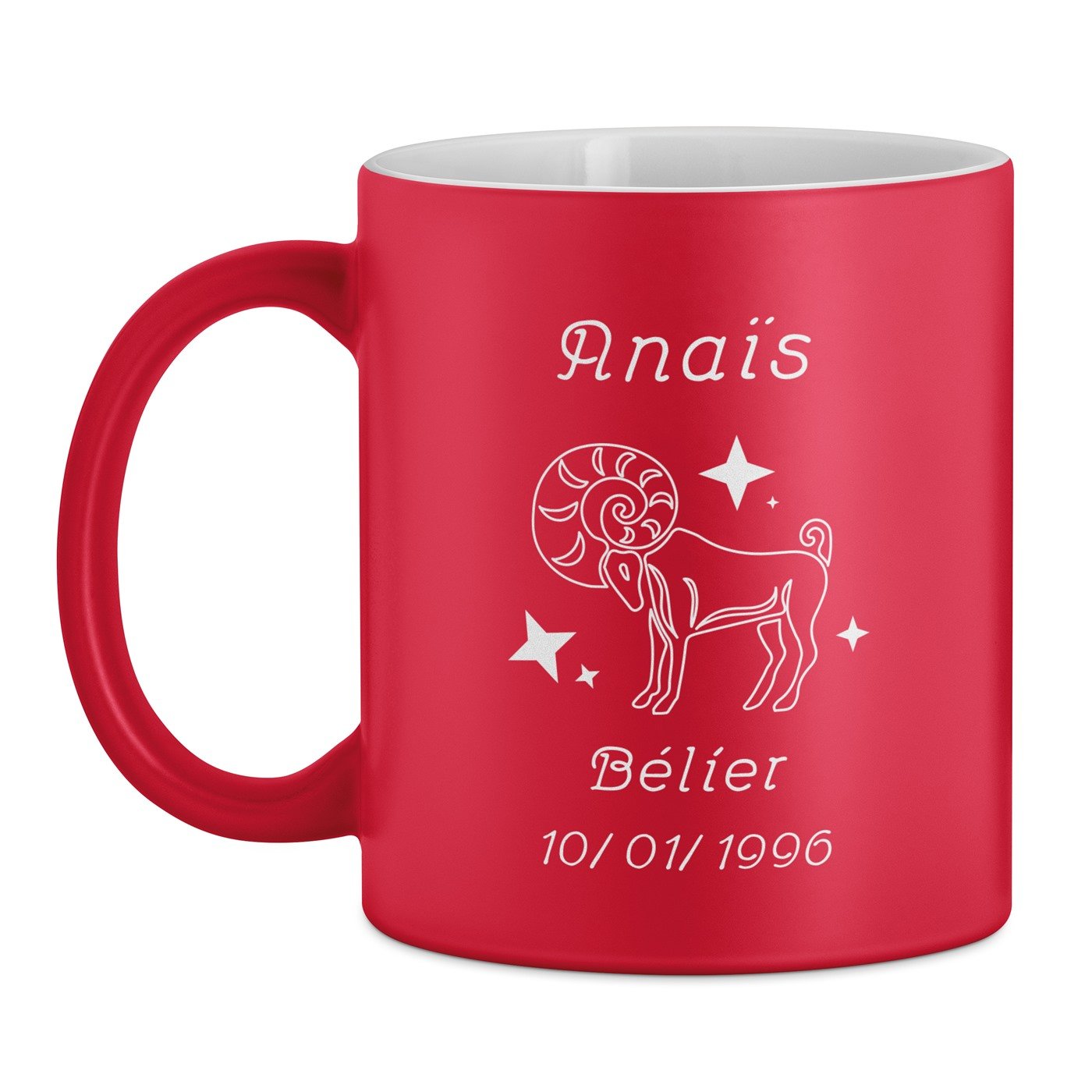 Tasse rouge en céramique fond blanc avec personnalisation pour femme elle anniversaire 