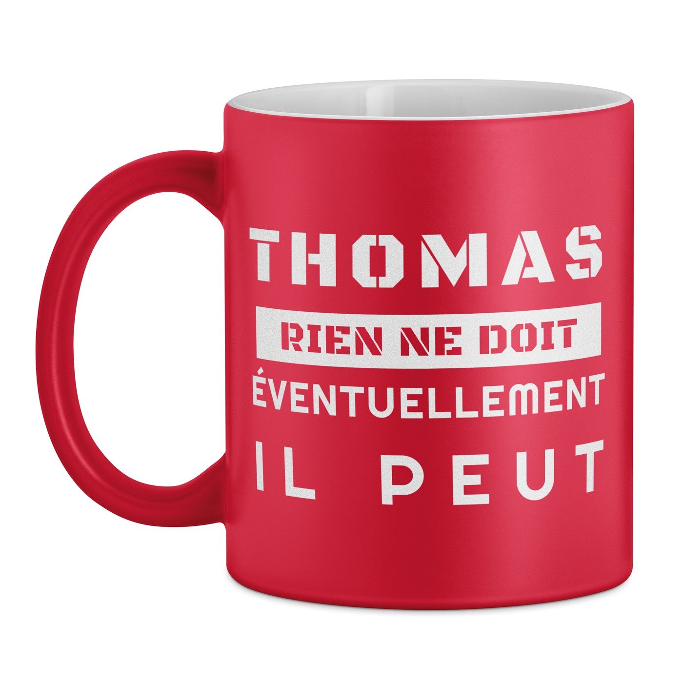 Tasse rouge en céramique fond blanc avec personnalisation pour lui retraité salarié