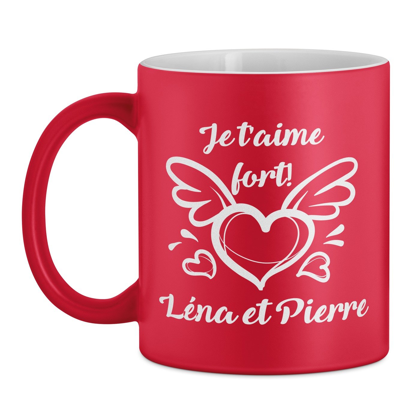 Tasse rouge en céramique fond blanc avec personnalisation pour mari femme anniversaire mariage