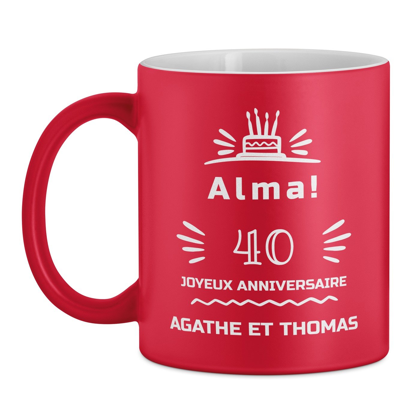 Tasse rouge en céramique fond blanc avec personnalisation pour elle 40 ans