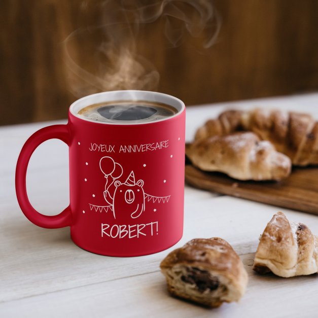 Tasse rouge en céramique fond blanc avec personnalisation pour homme lui anniversaire