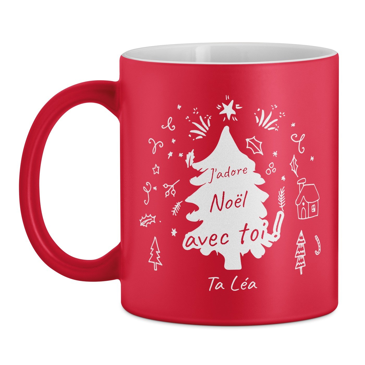 Tasse rouge en céramique fond blanc avec personnalisation pour copain mari noel 