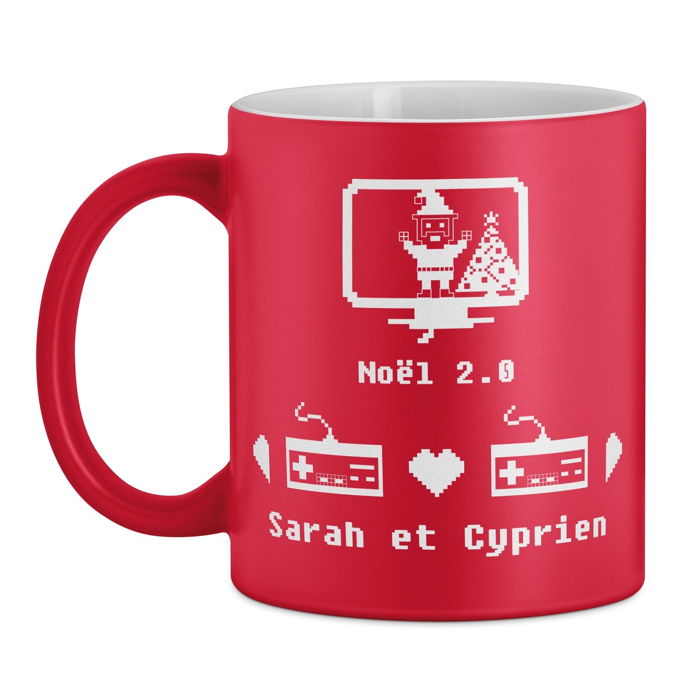 Tasse rouge en céramique fond blanc avec personnalisation pour copain copine noel