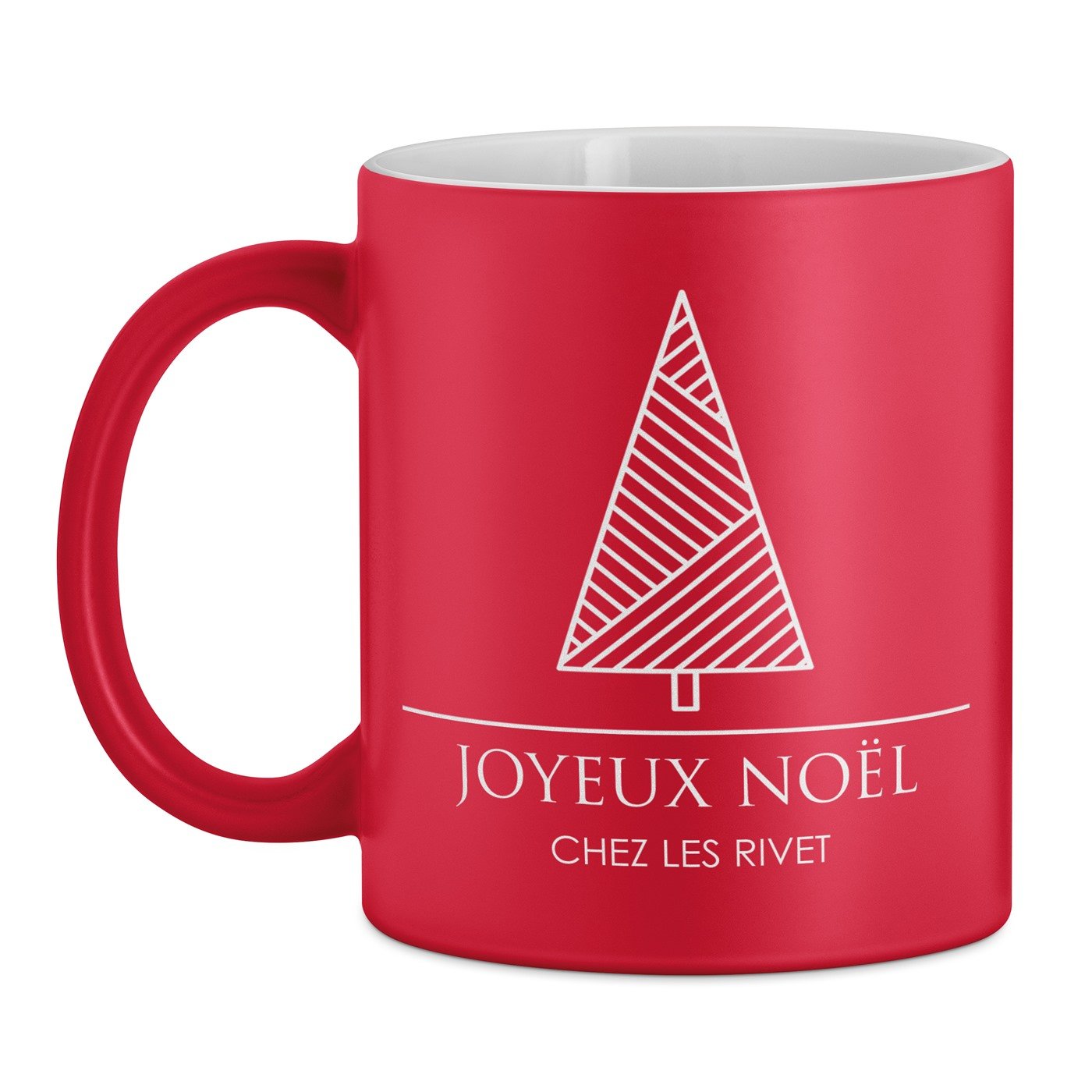 Tasse rouge en céramique fond blanc avec personnalisation pour couple elle et lui noel 