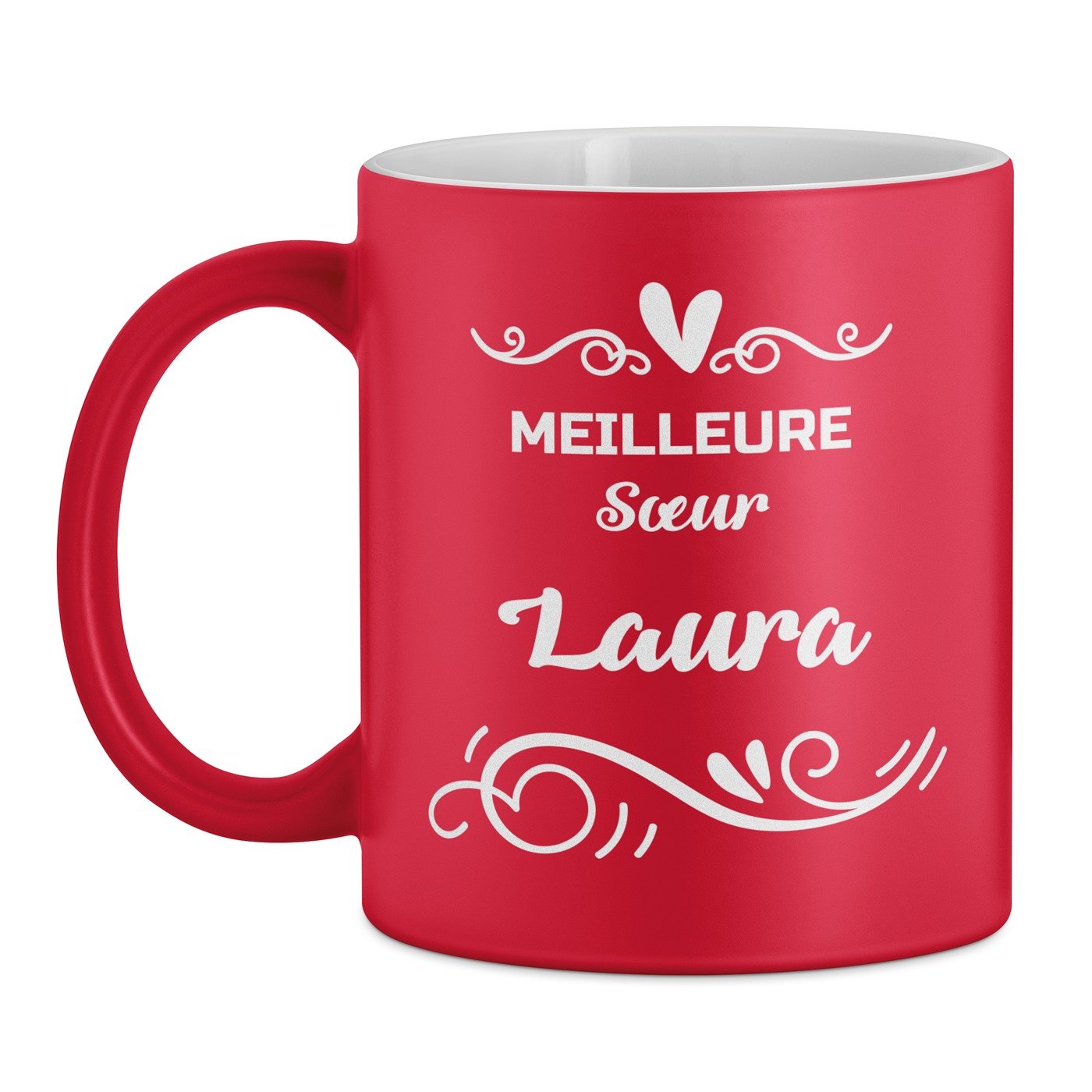 Tasse rouge en céramique fond blanc avec personnalisation pour elle grande soeur
