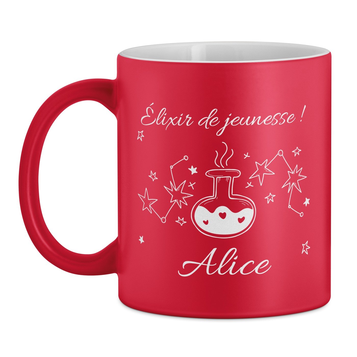 Tasse rouge en céramique fond blanc avec personnalisation pour elle femme anniversaire