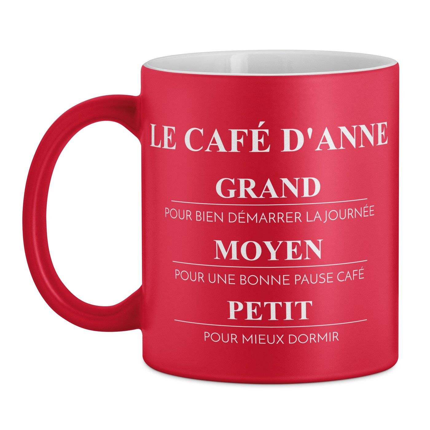 Tasse rouge en céramique fond blanc avec personnalisation pour femme anniversaire