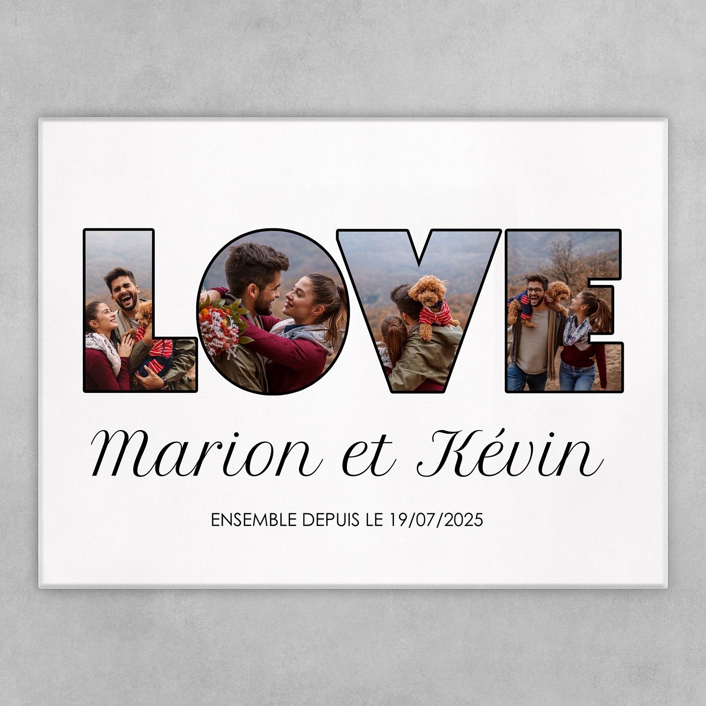 Collage photo sur toile personnalisée pour couple LOVE