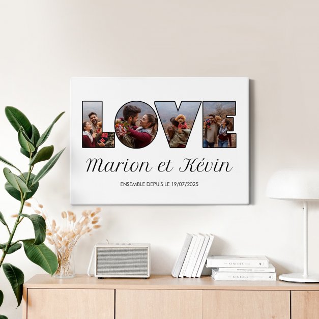 Collage photo sur toile personnalisée 50x70cm pour couple LOVE