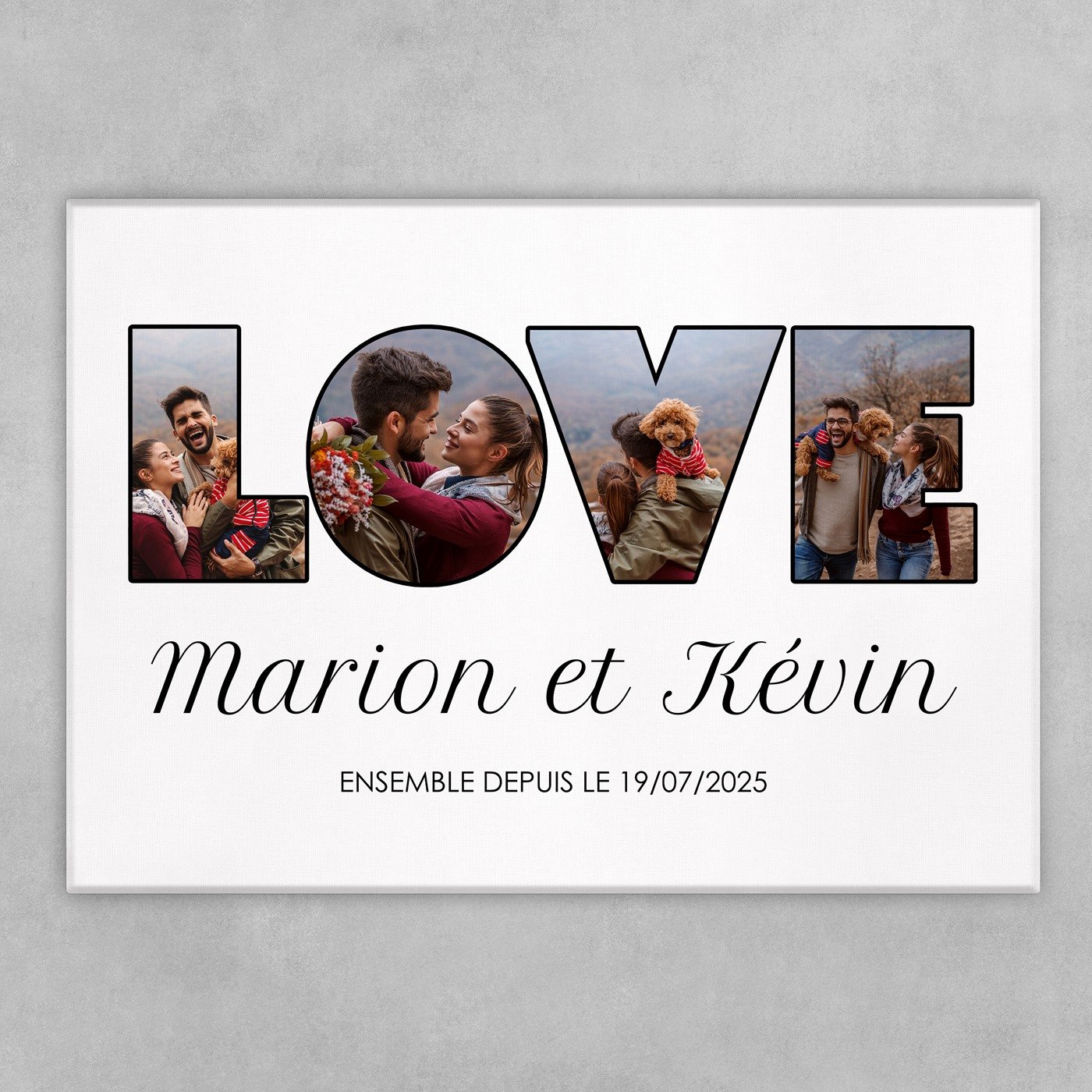 Collage photo sur toile personnalisée 50x70cm pour couple LOVE