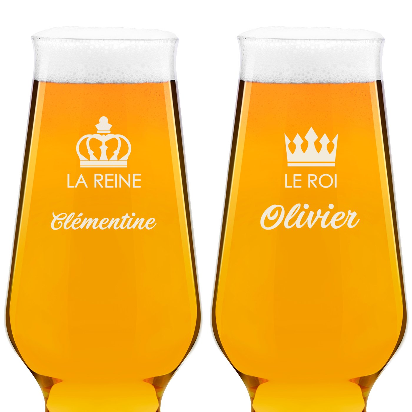 Ensemble de 2 verres à bière avec gravure Krosno Splendour pour couple roi et reine