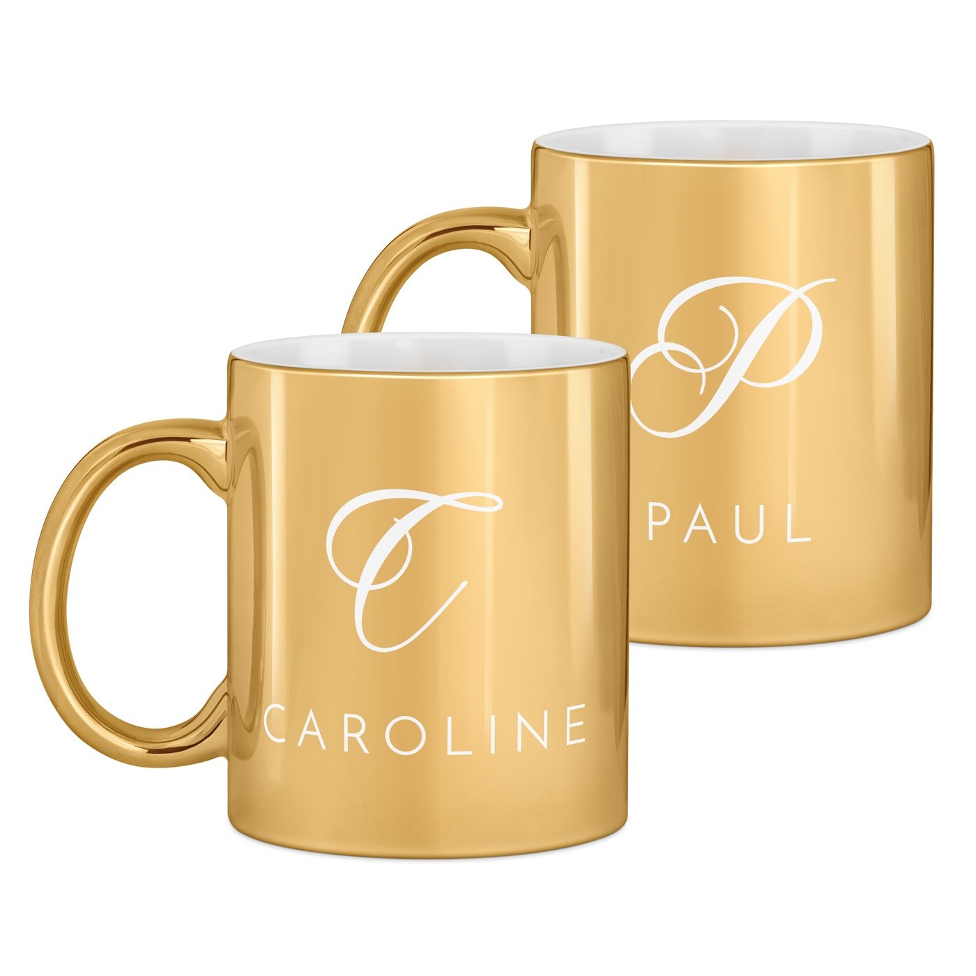 Set de 2 tasses dorées en céramique avec personnalisation pour couple mariage anniversaire