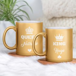 Set de 2 tasses dorées en céramique avec personnalisation pour couple mariage elle et lui