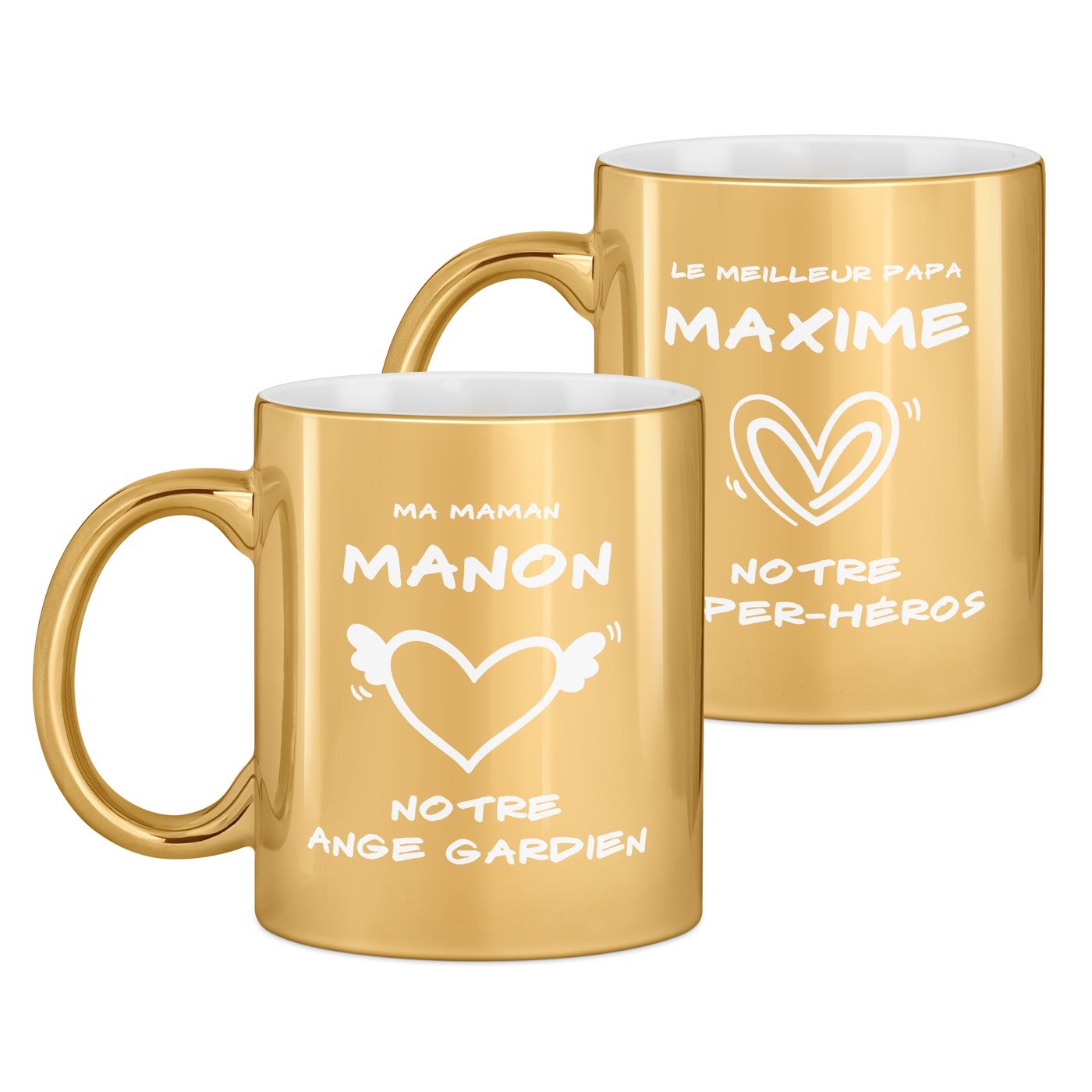 Set de 2 tasses dorées en céramique avec personnalisation pour parents remerciement de mariage
