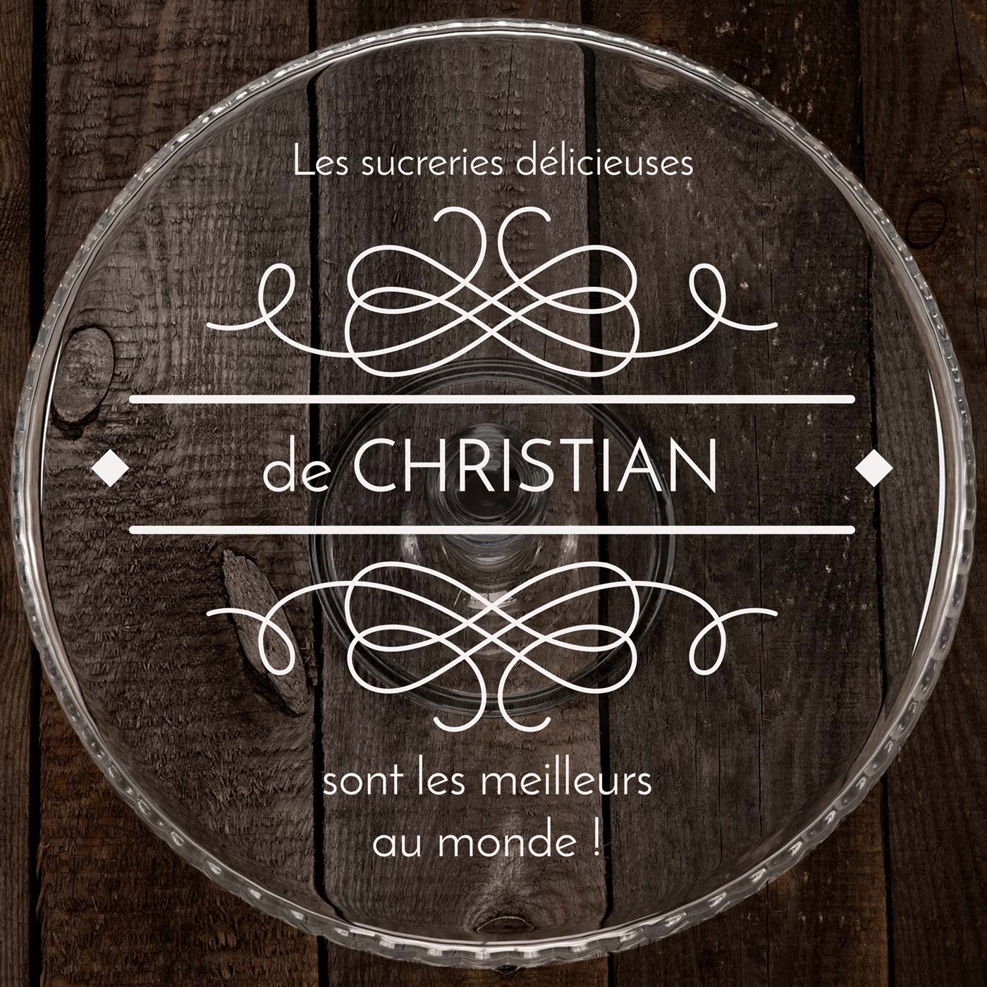 Présentoir à gâteau sur pied en verre avec gravure pour hommes