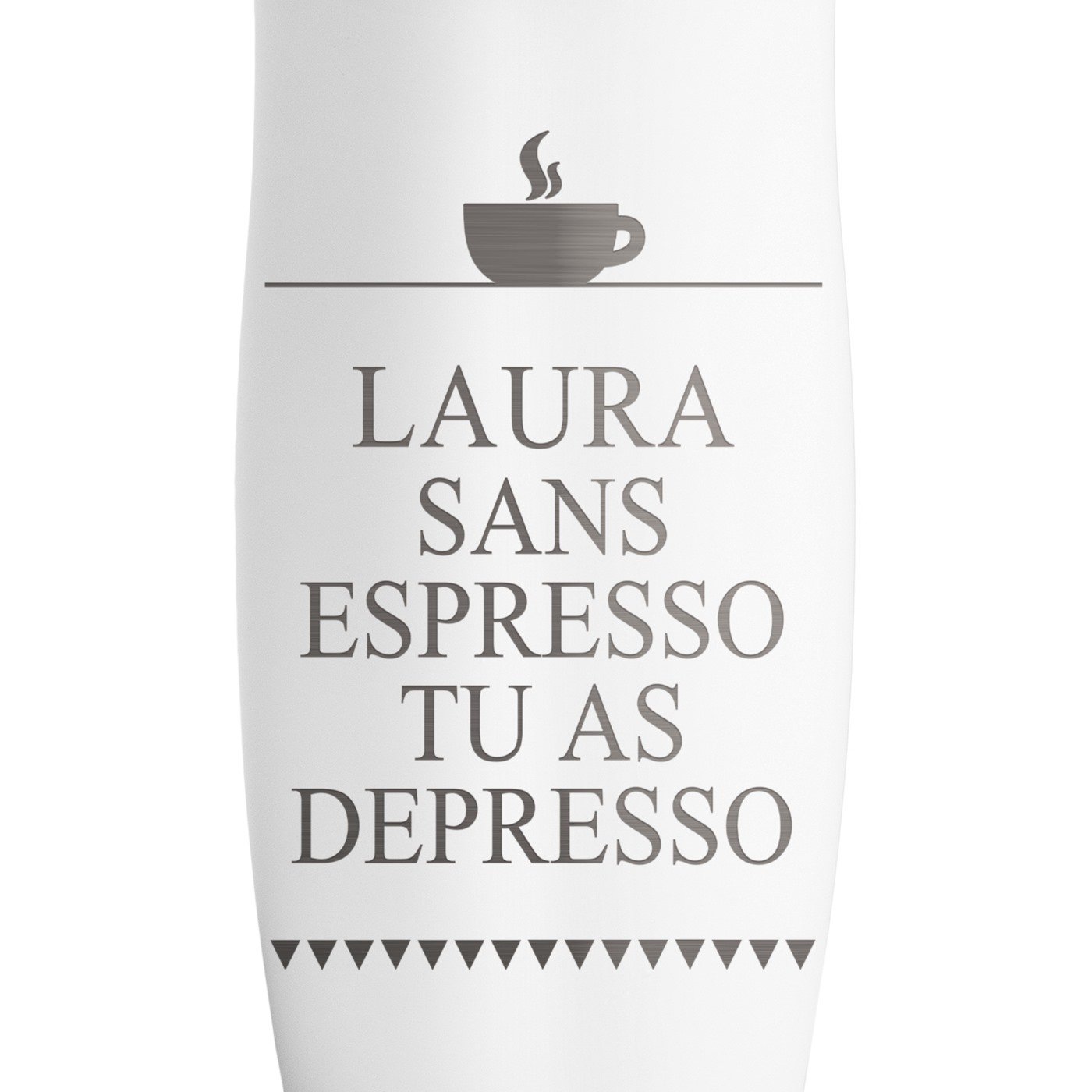 Mug Isotherme blanc personnalisé avec fermeture Quick-Press pour une femme amatrice de café