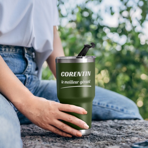 Gobelet isotherme vert personnalisé pour l'anniversaire d'un chef