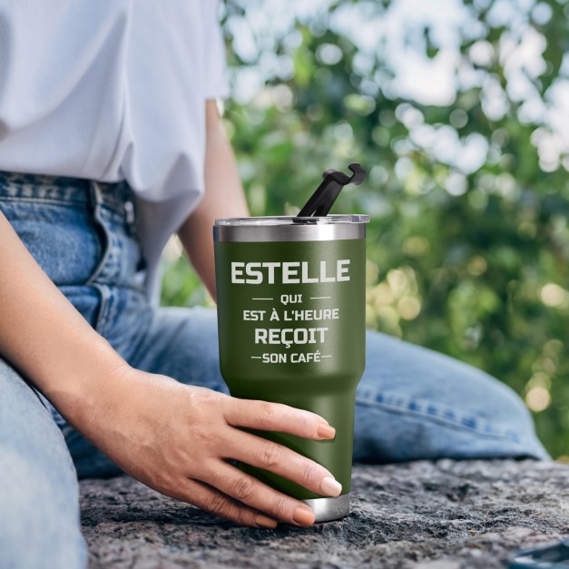 Gobelet isotherme vert avec gravure pour elle pour son anniversaire