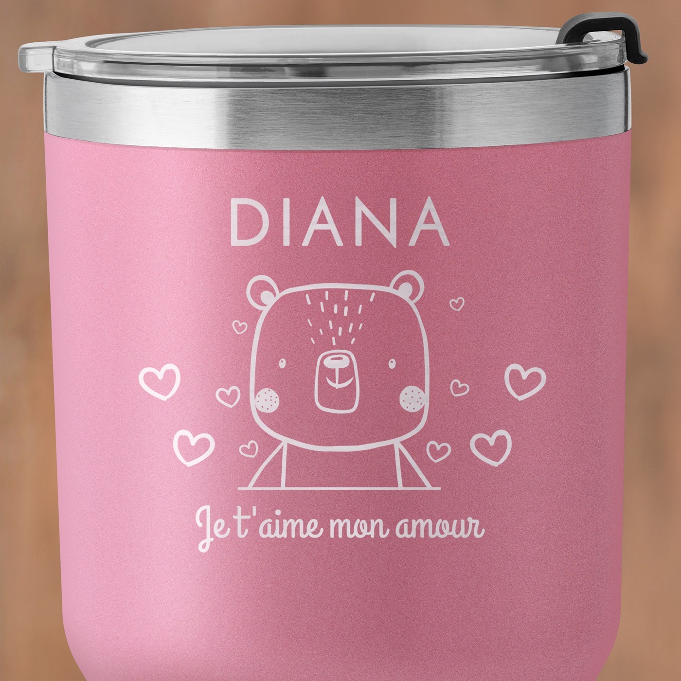 Mug isotherme rose personnalisé pour une fiancée pour la Saint-Valentin