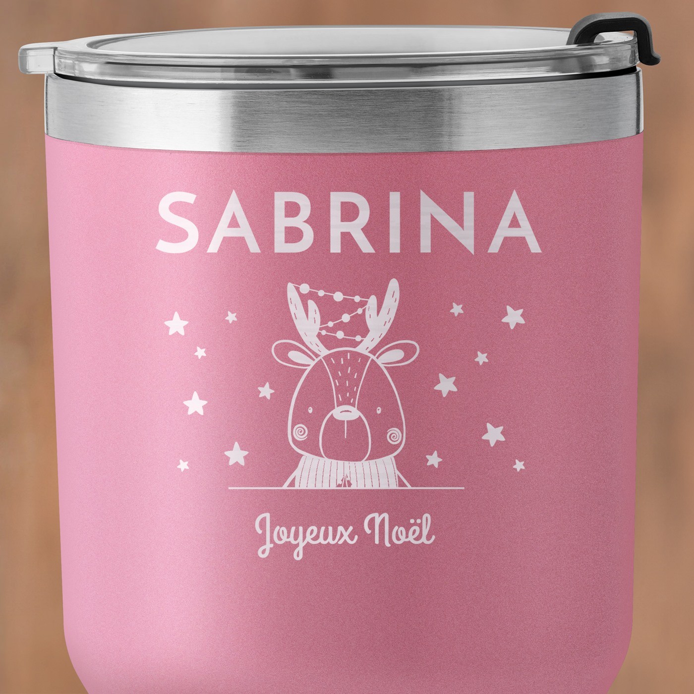 Mug isotherme rose personnalisé pour une femme pour Noel