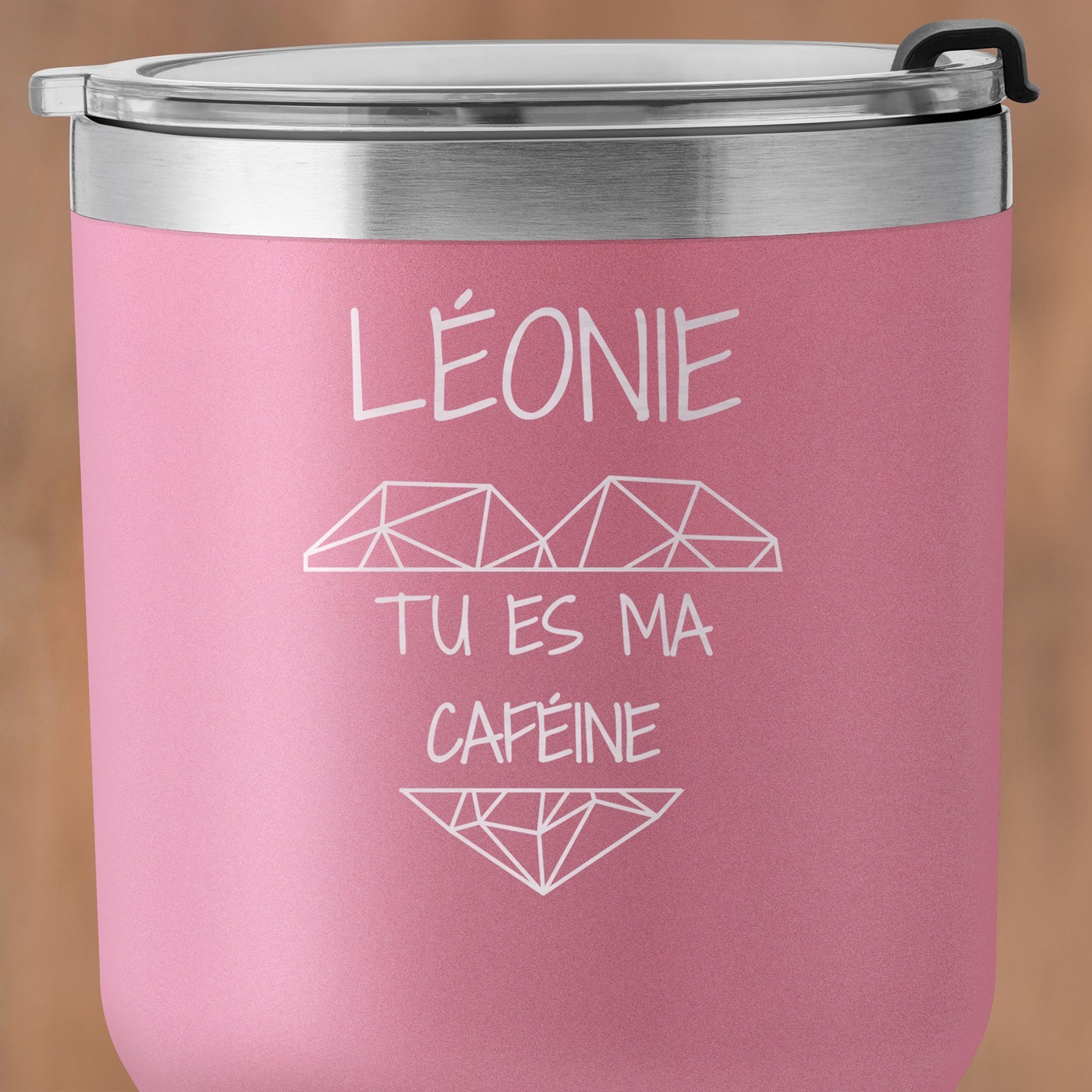 Mug isotherme rose avec gravure pour une femme pour l'anniversaire de mariage