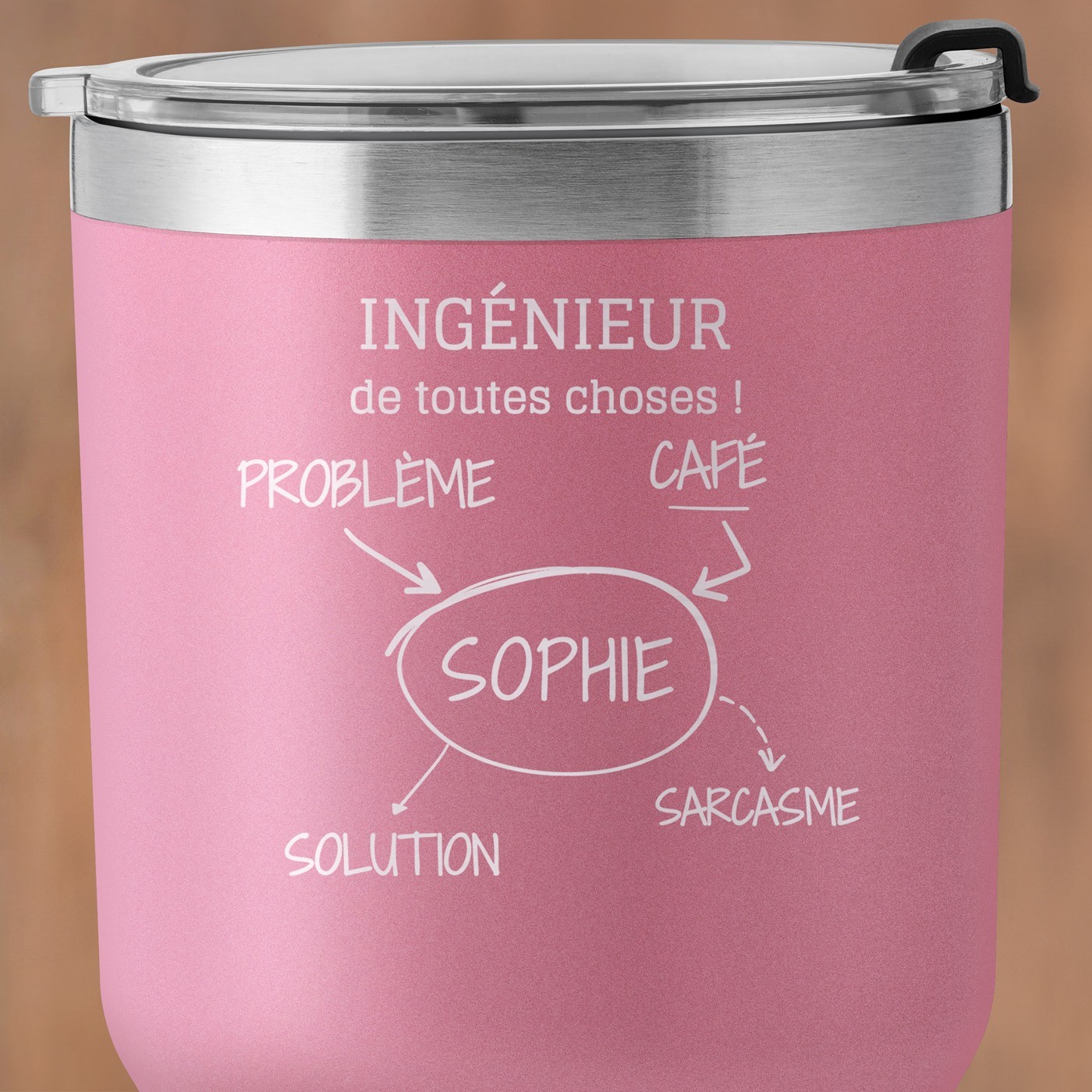 Mug isotherme rose personnalisé pour l'anniversaire d'une sœur