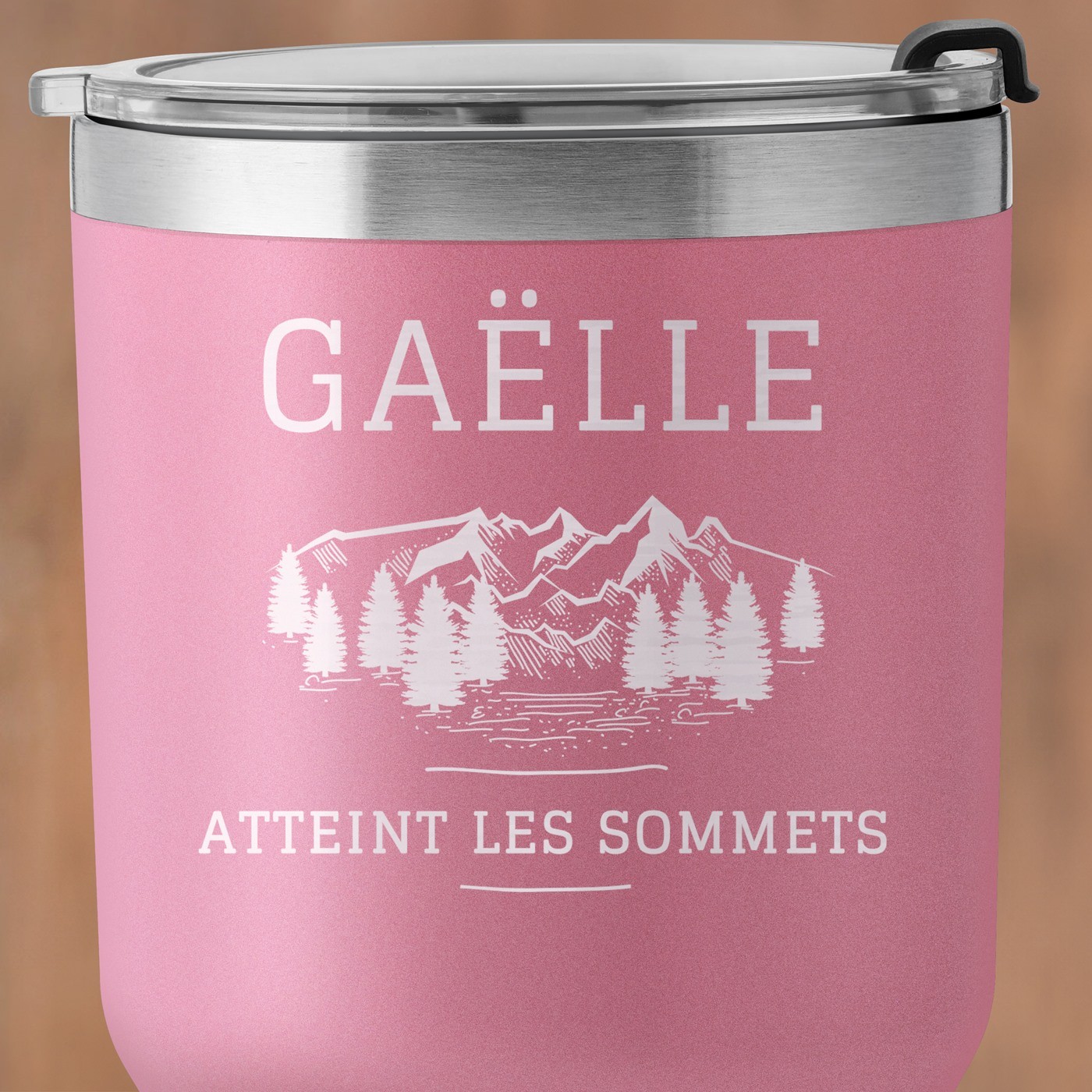 Mug isotherme rose personnalisé pour une sœur pour une promotion de travail