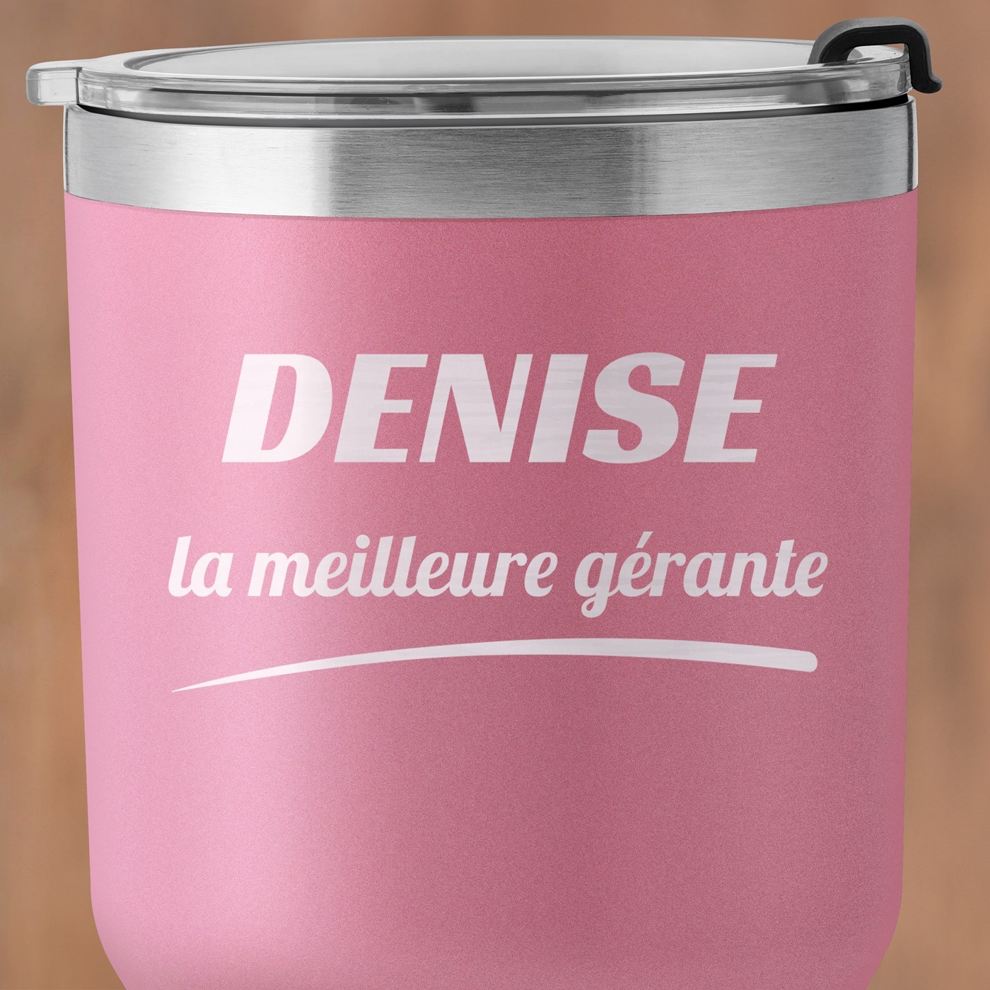 Mug isotherme rose personnalisé pour une collègue pour une promotion de travail
