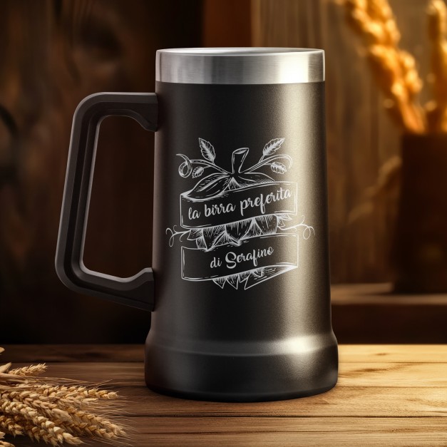 Gobelet isotherme verre à bière noir personnalisé pour l'anniversaire d'un homme