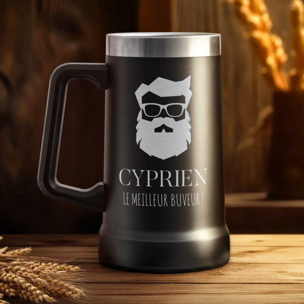Gobelet isotherme verre à bière noir personnalisé pour un homme pour Noël