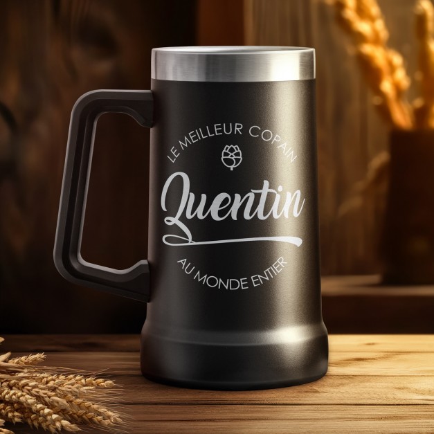 Gobelet isotherme verre à bière noir personnalisé pour l'anniversaire d'un meilleur copain