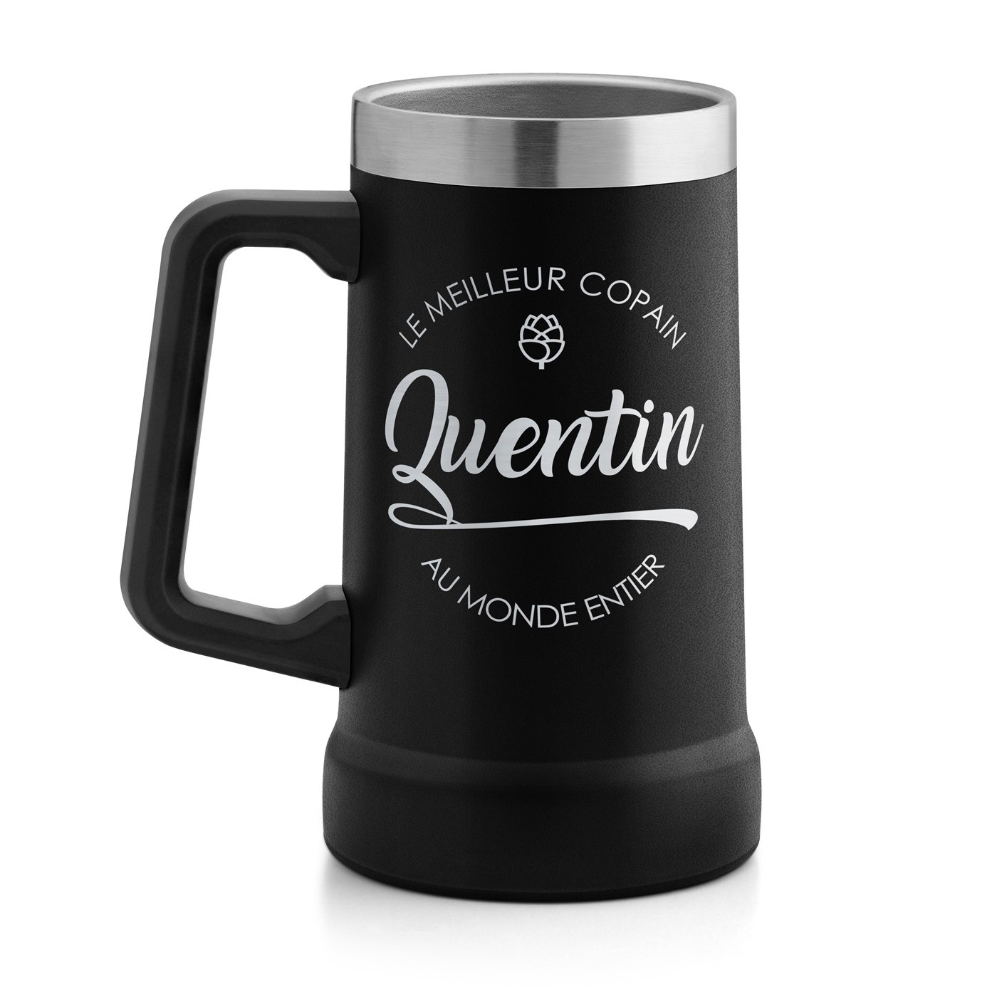 Gobelet isotherme verre à bière noir personnalisé pour l'anniversaire d'un meilleur copain