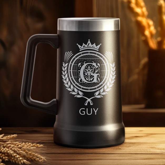 Gobelet isotherme verre à bière noir avec gravure pour l'anniversaire d'un mari